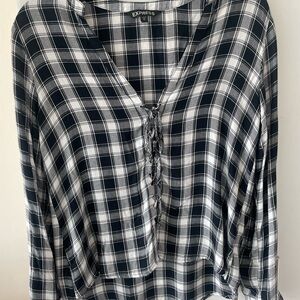 Express Black and White Plaid High Low Top in XS.